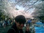 Bill is obviously enjoying the beautiful pinkish-white hue of the blossoms.